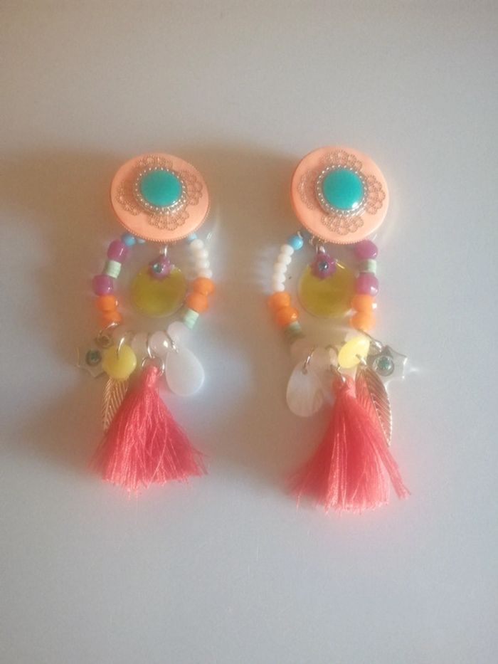 🌸Boucles d'oreilles clips aux couleurs d'été "Ikita" 🌸 - photo numéro 2