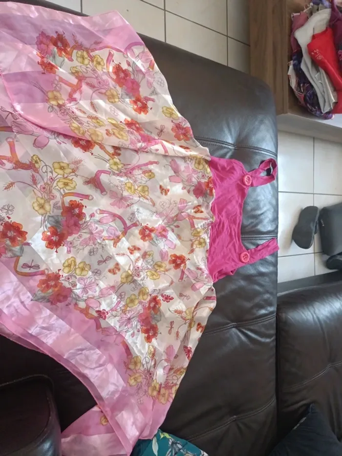 Haut foulard rose fleurs tunique - photo numéro 2