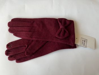 Gants tactiles bordeaux en laine avec nœuds taille M