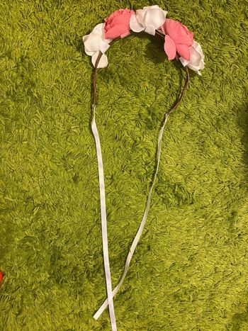 Serre tete fleur rose et blanc avec lien