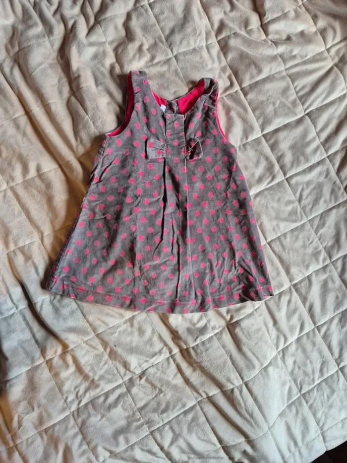 Petite robe automne hiver fille grise a pois rose