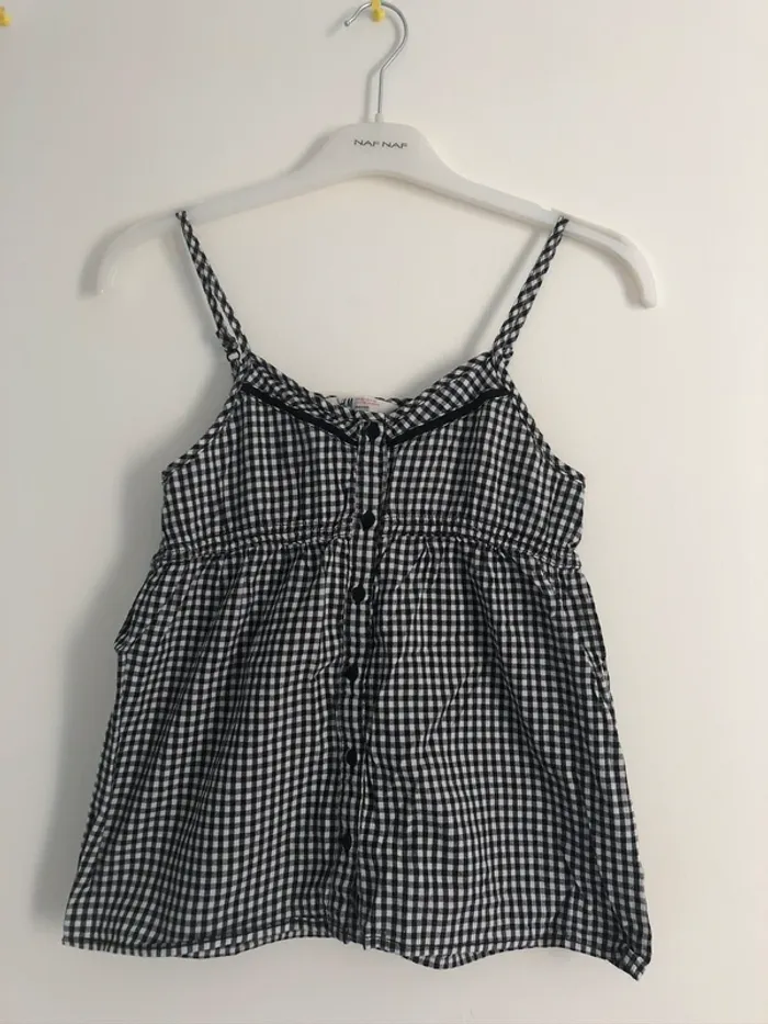 Top à motifs Vichy noir et blanc taille 12 ans