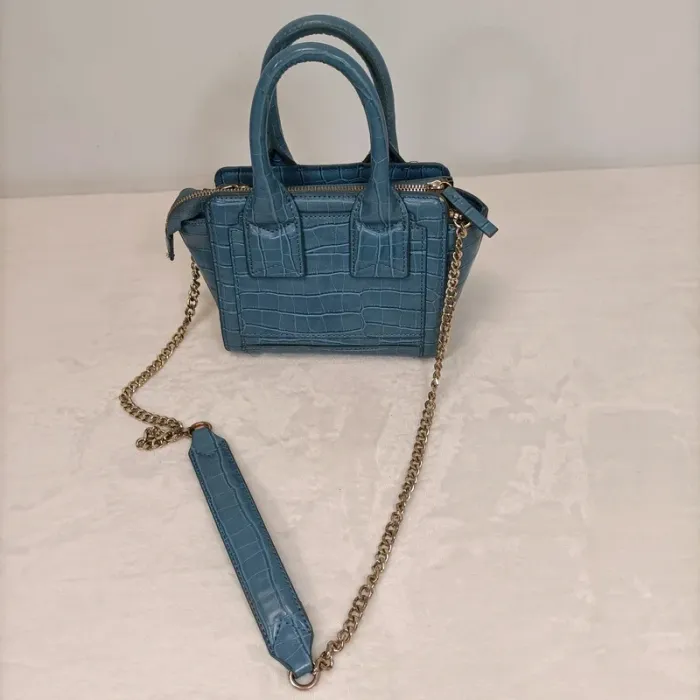 Petit sac à main bleu effet croco - petit format - bandoulière chaîne dorée - bon état S007 - photo numéro 2