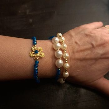 Bracelets pr 3 bleu blanc et doré