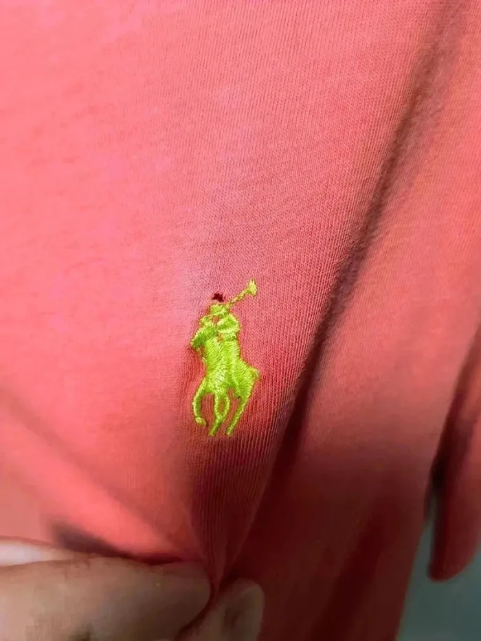 T-shirt Ralph Lauren Vintage Y2K Corail Logo Vert – Custom Fit M - photo numéro 3
