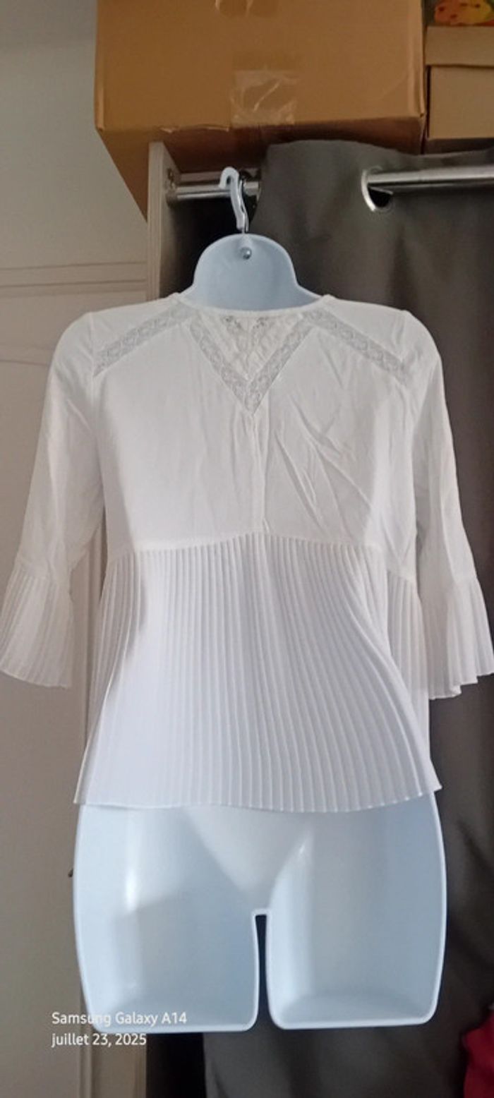 Blouse légère manches pagodes 3/4 avec plis et dentelle blanche femme S bonibo - photo numéro 7