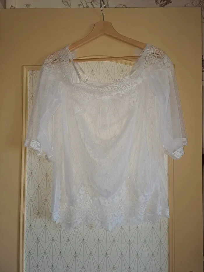 Ensemble nuisette à manches M culotte sexy blanc neuf sans étiquette avec sac, erreur cde valeur 20€ - photo numéro 3