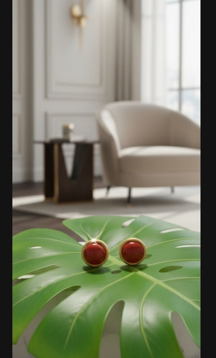 pièce unique ! 🚨 puces d'oreilles or et corail naturel - élégance intemporelle ⏳ - photo numéro 2