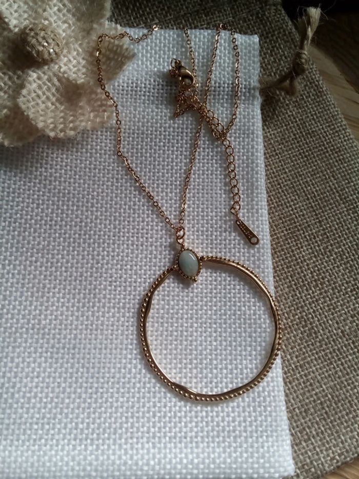 Collier bohème anneau et pierre d'amazonite - photo numéro 2