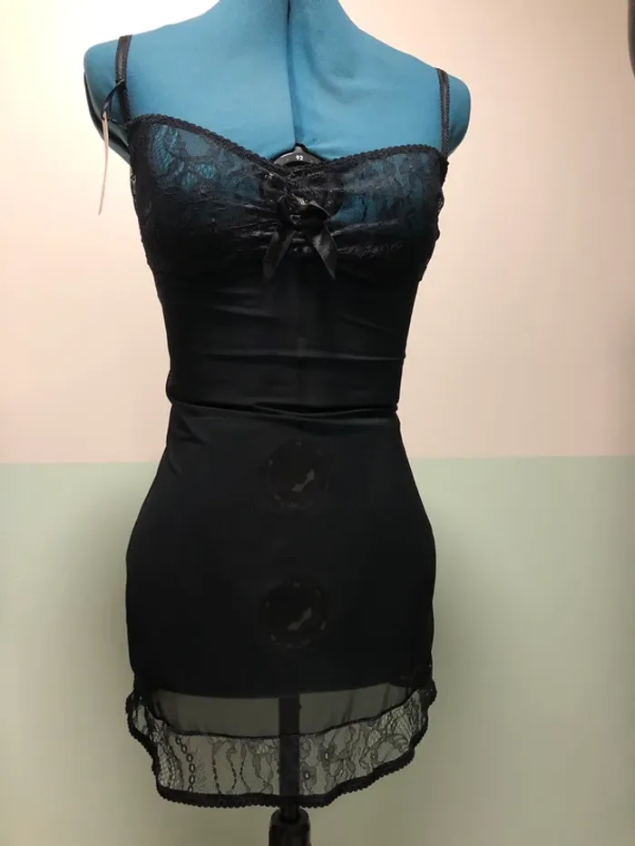 Nuisette noir déshabillé robe transparente femme 85d