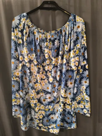 323498 tee-shirt M/L femme L fleurs bleu blanc