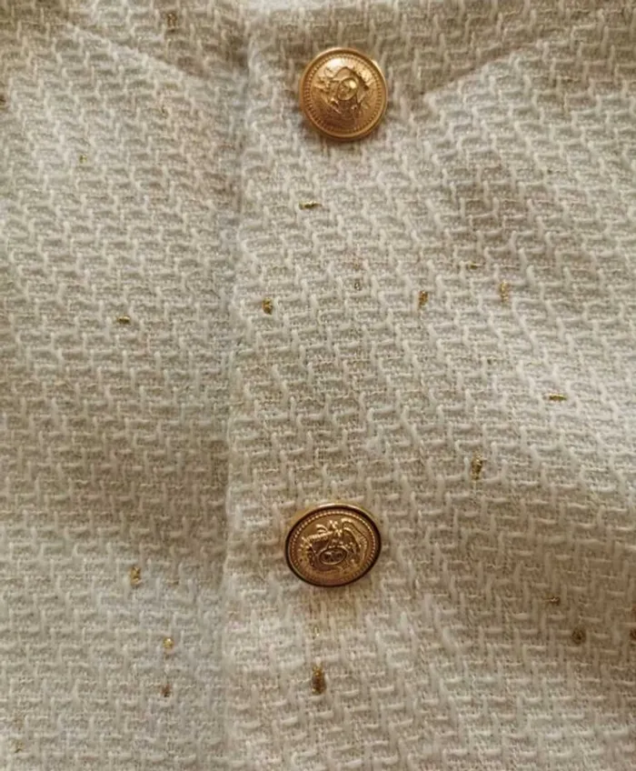Veste Femme Tweed Écru Doré - Taille S Neuve Élégante Chic Printemps - photo numéro 3