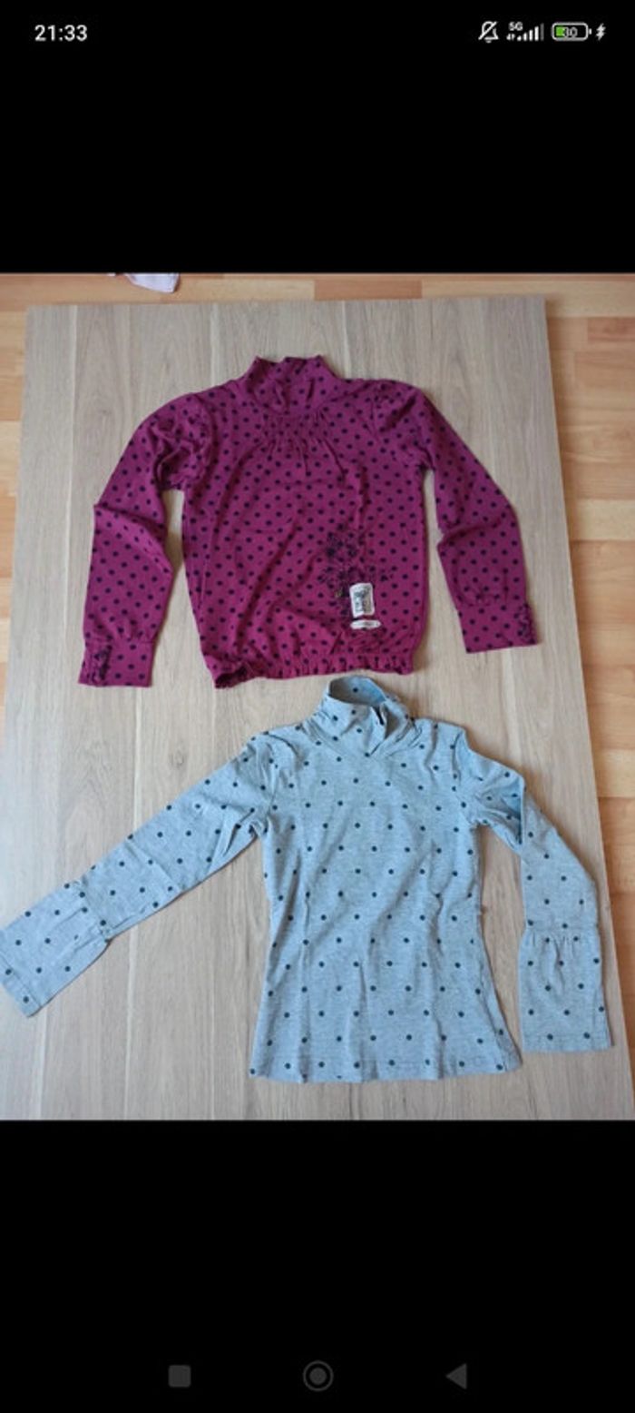 2 col roulé à pois un fushia violet marèse /un gris Lisa rose 10 ans - photo numéro 2