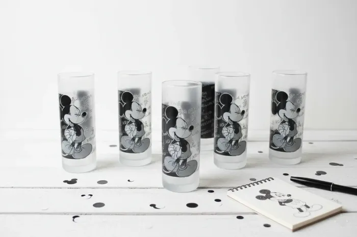 🐭 LOT DE 6 : Verres schooter Mickey Mouse - Collection Vintage Black & White