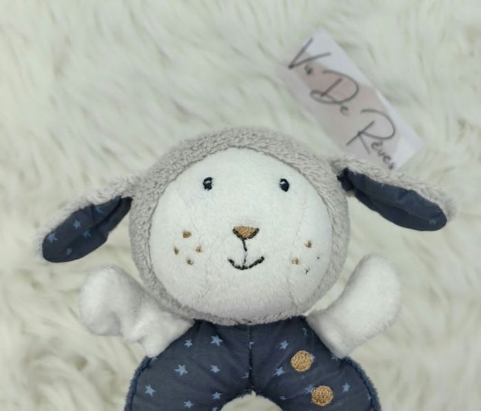 Hochet mouton Merlin Sauthon  bleu gris blanc - photo numéro 3