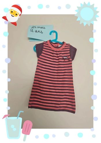 robe tao tape à l'oeil 2 ans manche courte rayure ton rose et violet