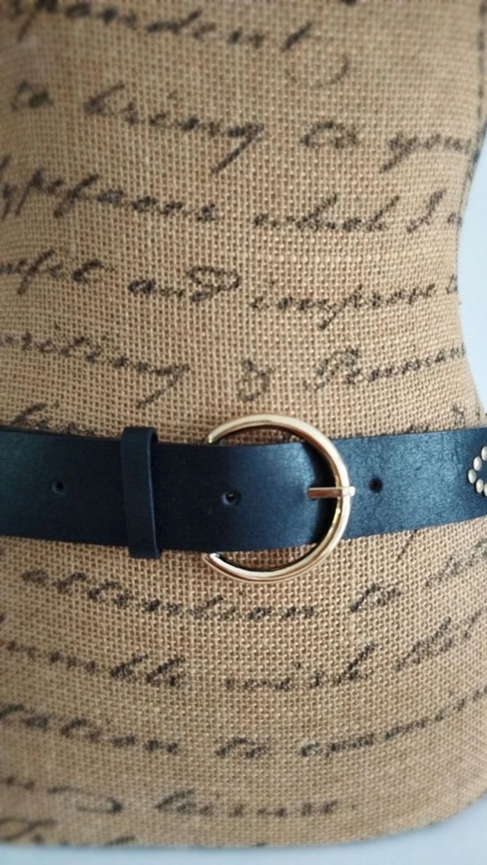 Ceinture noire clous doré effet pierres orange - photo numéro 4