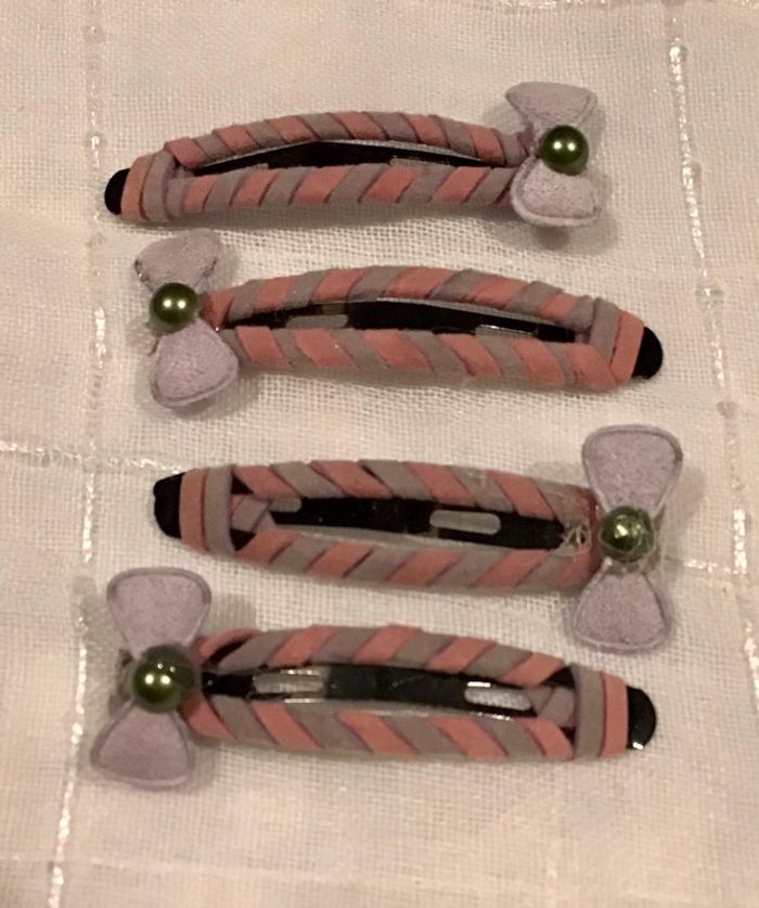 4 barrettes cheveux rose et lila avec petit Noeuds - photo numéro 2