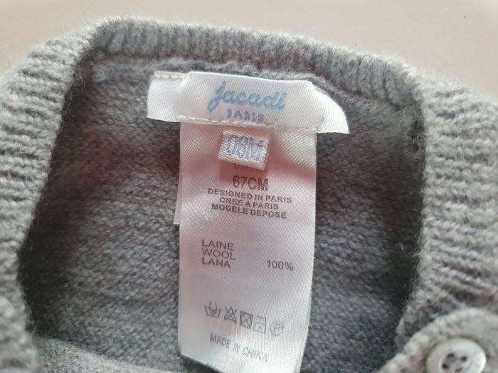 Ensemble combinaison fille jacadi 6 mois gris en laine - photo numéro 5
