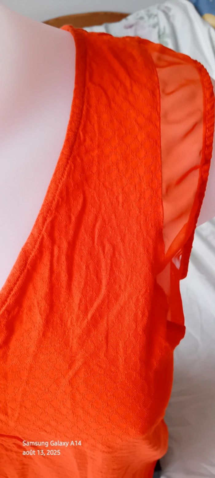 Blouse sans manches bimatiere col V boutonné gaufré orange femme 38 naf naf - photo numéro 6