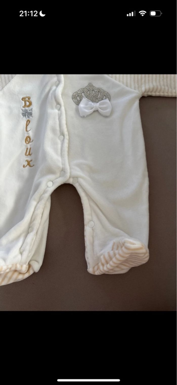 Pyjama Grenouillère Blanc et Beige - Taille 0 naissance - photo numéro 3