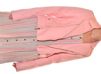veste manches longues simili cuir rose clair uni fermeture éclair taille M