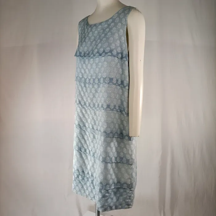 Robe droite jacquard Xavanne bleu clair T. 40 coton soie motifs floraux A1351 - photo numéro 2