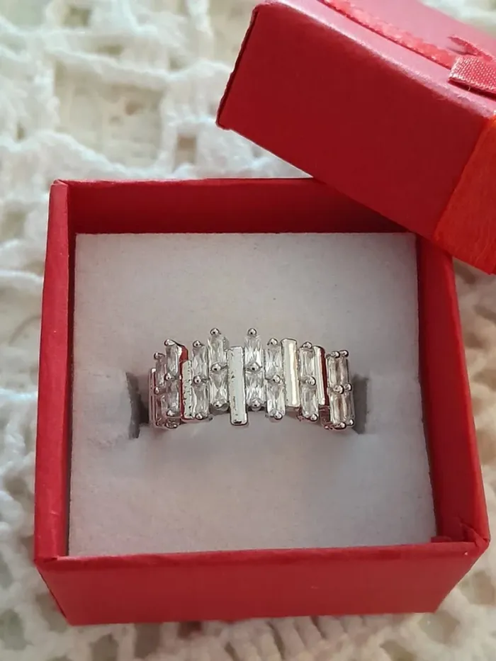 Bague réglable, argentée,  géométriques,  avec strass en cristal - photo numéro 2