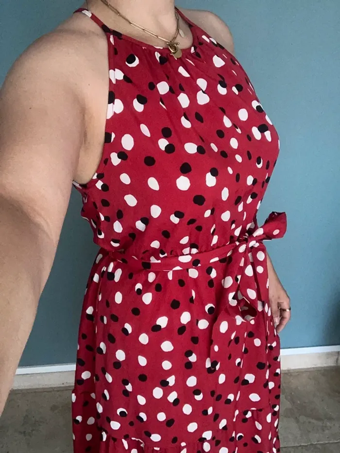 Robe Longue Rouge à Pois M - photo numéro 2