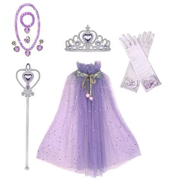 Lot d’accessoires princesse violet cape, couronne, bijoux, baguette Taille 3-6ans