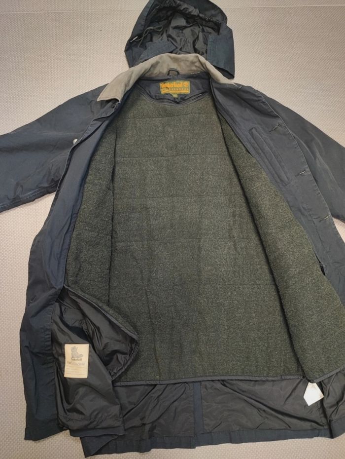 Trench M Timberland vintage Manteau long Bleu marine foncé Homme logo brodé 2002 doublure intérieure - photo numéro 6