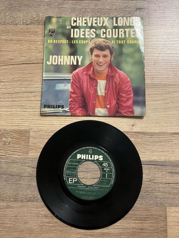 Vinyle 45 tours-Johnny Hallyday-Cheveux longs et idées courtes