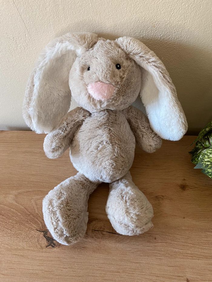 Doudou peluche lapin beige gris blanc nez rose teddy kompaniet - photo numéro 2