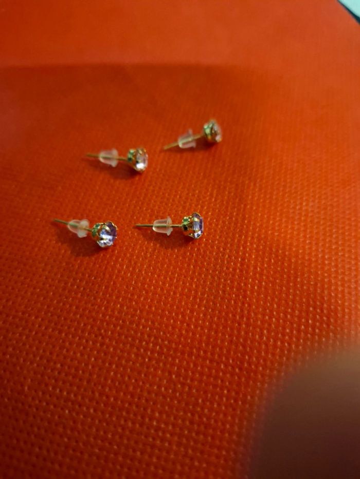 Lot de 2 puces d oreilles neuves avec etiquette acier inoxydable oxydevde zirconium - photo numéro 4