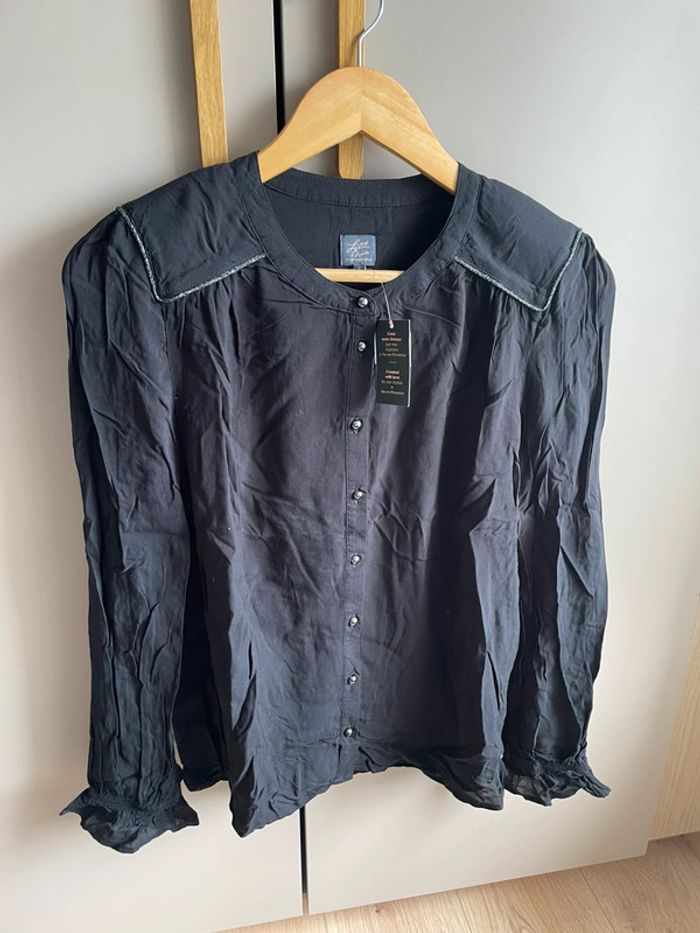 Blouse chemise manches longues noir épaulettes Little miss Captain tortue S 36