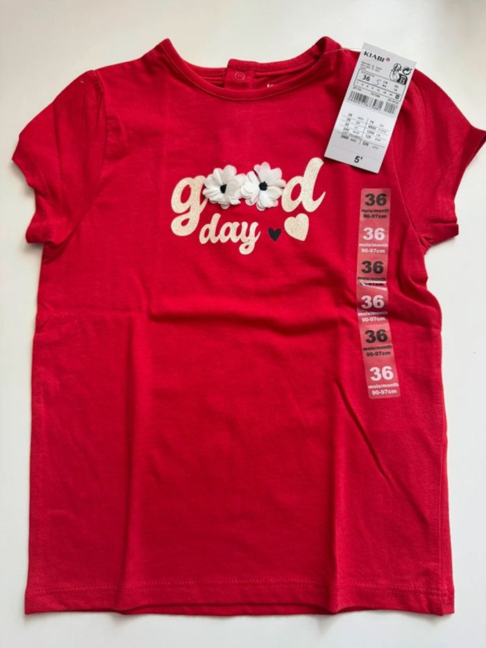 T-shirt fille manches courtes Kiabi 36 mois rouge neuf avec étiquette
