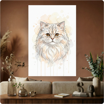 Affiche "Chat Persan" aquarelle élégante poster décoration murale douce A3 Sans cadre