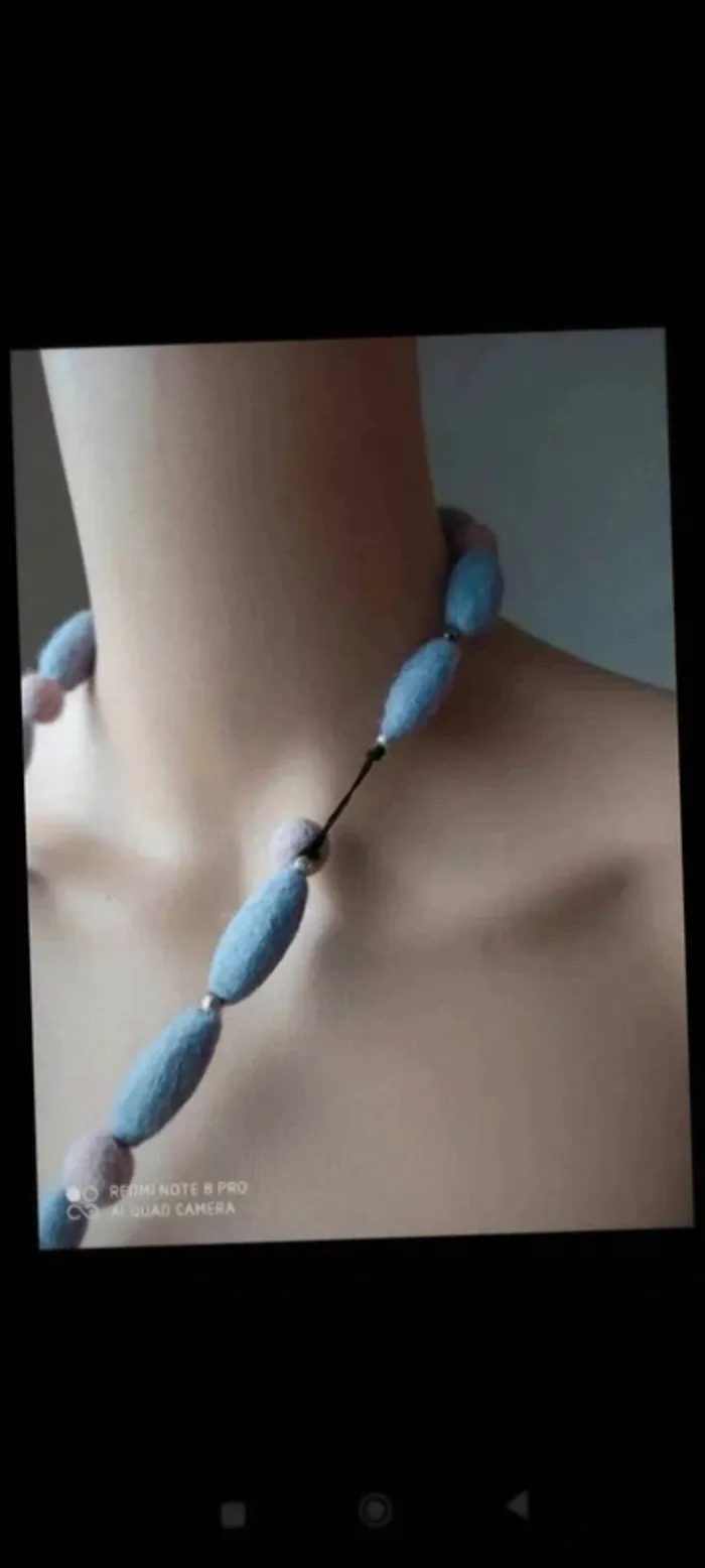 Collier feutrine lilas  rose argenté - photo numéro 4