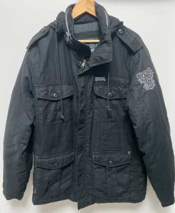Rip Curl Y2K black zip hood jacket manteau blouson noir Mens L