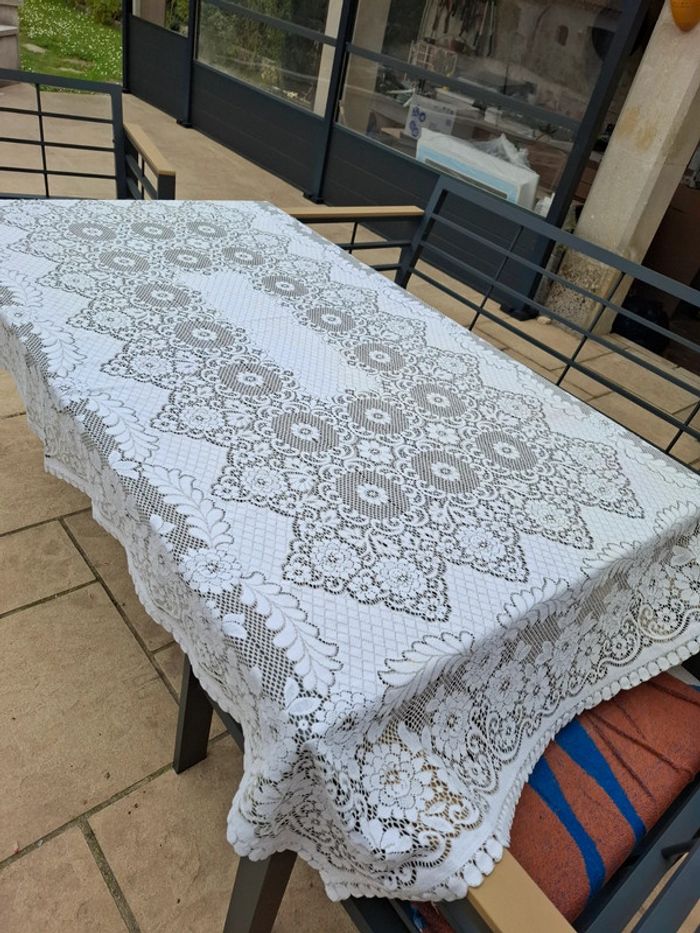 Nappe rectangulaire vintage blanc beige 120cm x 200cm - photo numéro 7