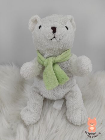 Peluche Ours Polaire Blanc Echarpe Gingo biloba