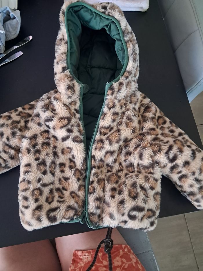 Manteau chaud reversible fourrure léopard 🐆/doudoune vert pailleté TAO - photo numéro 2