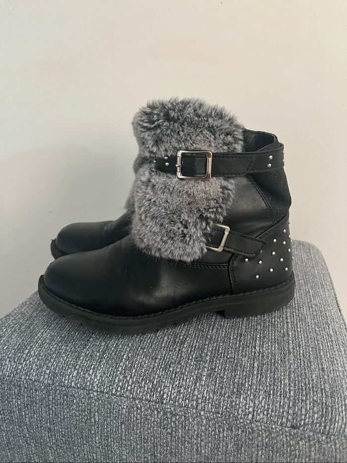 Bottines Toile NOIR Fille motif Fausse fourrure Fermeture éclair - photo numéro 4