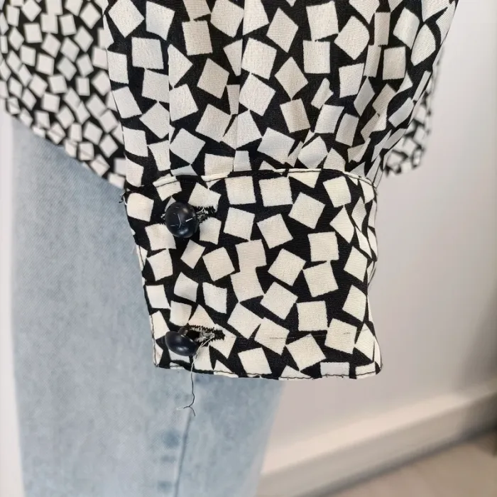 Blouse noir et blanc à carrés vintage old school Lenvol Paris made in france L/42 estimé A330 - photo numéro 6