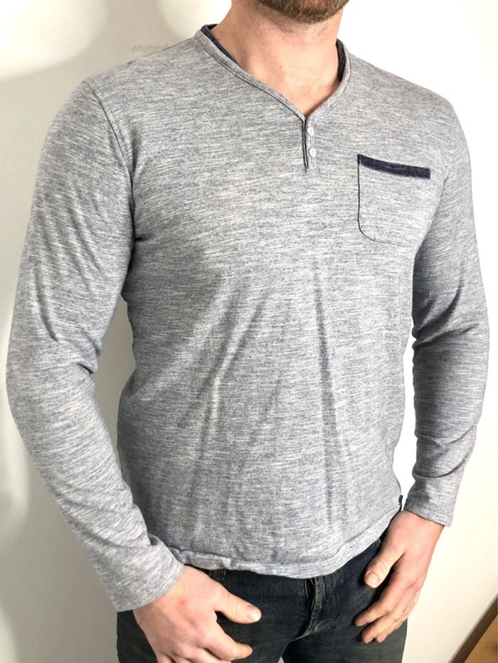 T-shirt manches longues bleu chiné Lee Cooper taille XL - photo numéro 2