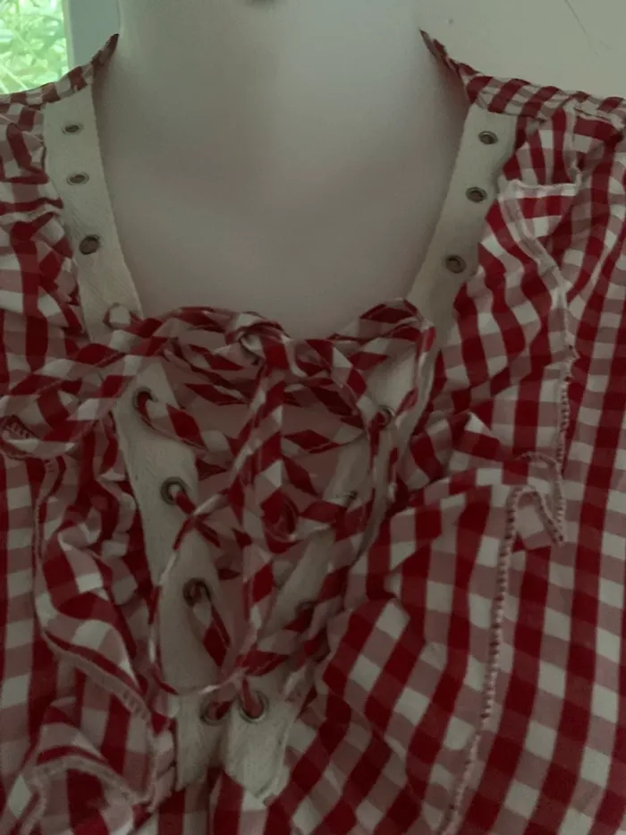 Blouse vintage évasée vichy Lilie rose taille L - photo numéro 7