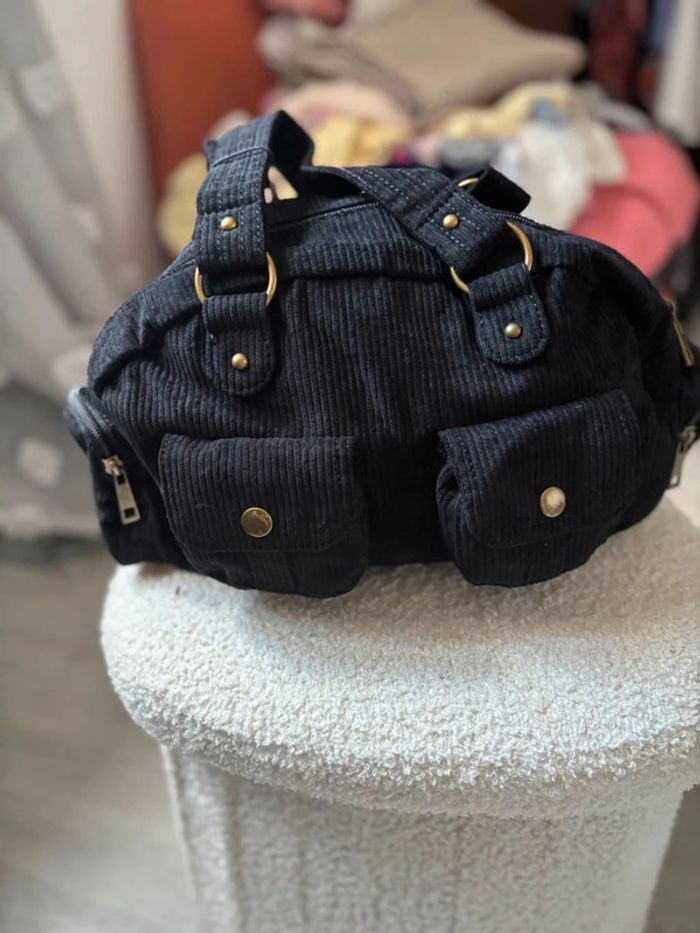 Sac à main noir en velours côtelé - photo numéro 3