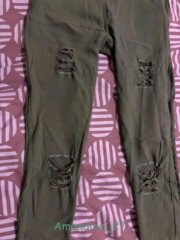 Jegging troué taille M L kaki - photo numéro 2