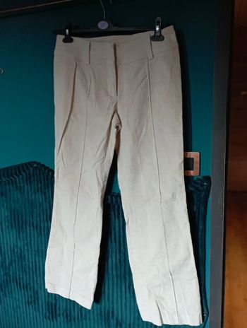 Pantalon femme velours lisse crème