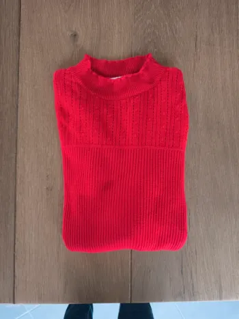 Pull col roulé rouge Camaïeu